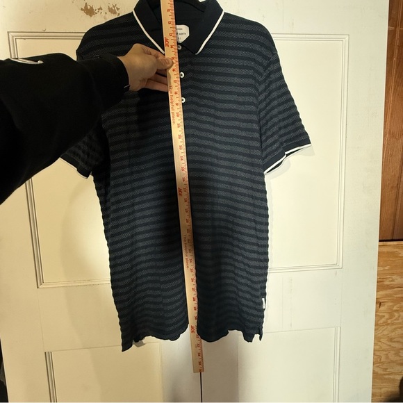 Peter Werth Striped Polo Shirt Navy Blue and White Size Large Preppy Summer - Picture 3 of 8